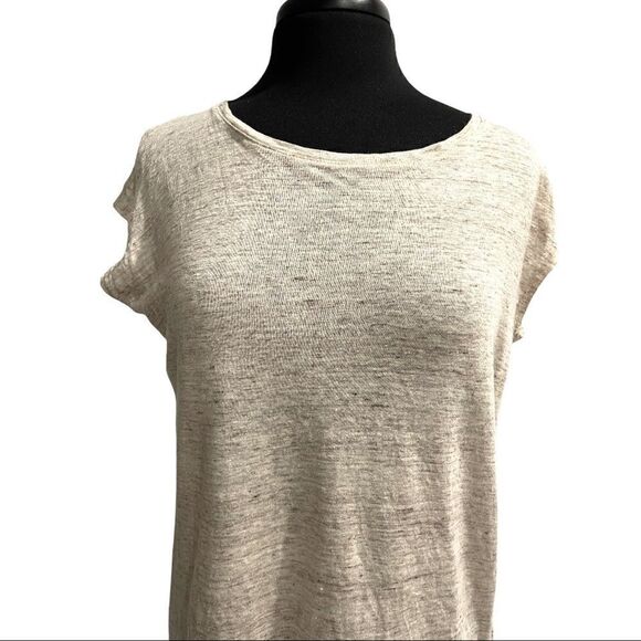 Tahari Tan Linen Space Dye Tuxedo Hem Short Sleeve Top Sz M - Picture 3 of 11